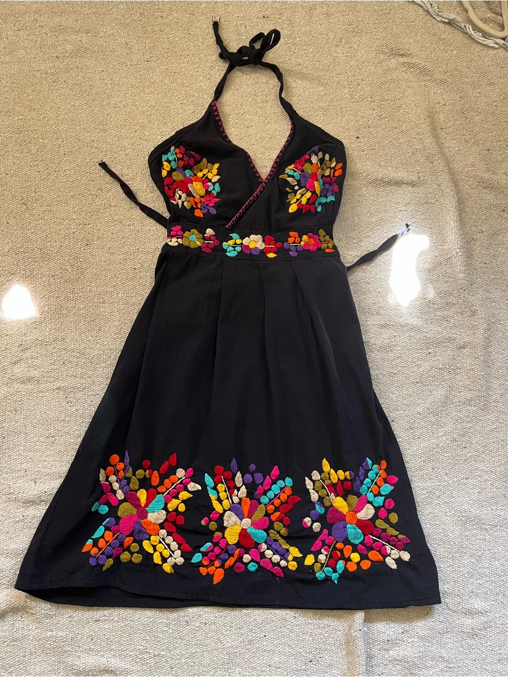 Embroidered halter Black Floral Sundress S/M